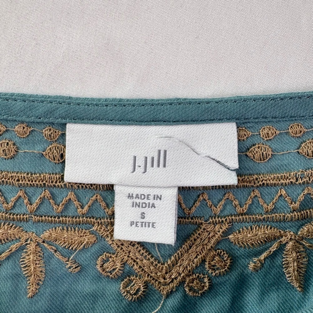 J Jill Embroidered Tunic Top W S Petite Boho Lightweight Artsy Coastal Travel - Picture 4 of 9
